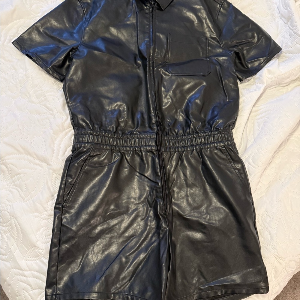 Black Faux Leather Jumpsuit - Picture 9 of 10